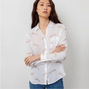 Rails Golden Cheetah Charli Linen Blend Button Down Shirt size Small